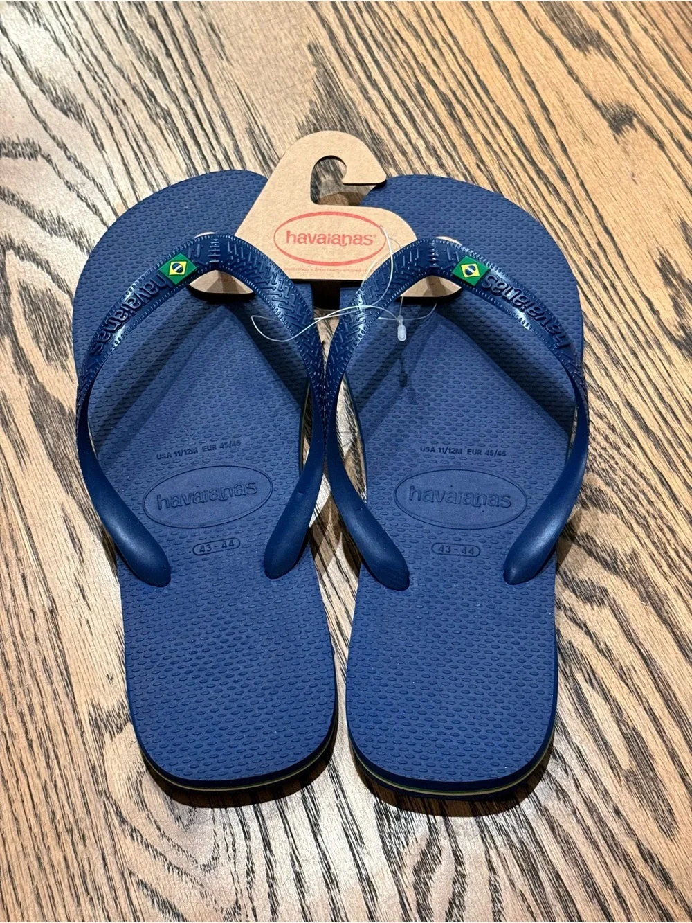 Havaianas Blue Rubber Flip Flops with Brazilian Flag Accent